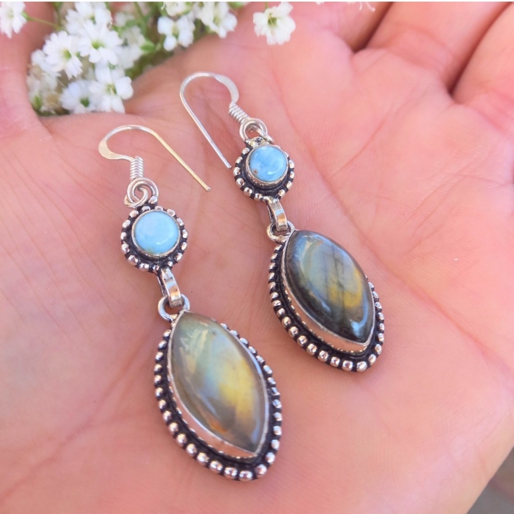 Larimar & Labradorite Gemstone Earrings 925